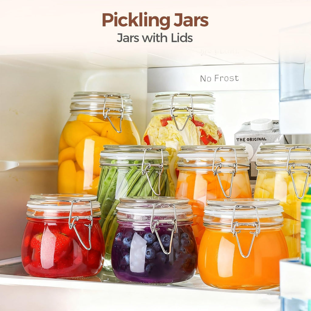 Airtight Glass Jars with Lids 17Oz Small Food Storage Container Set of 6 - Airtight Canister with Clear Preserving Seal Wire Clip Fastening for Kitchen Canning Pickling Mason Jars